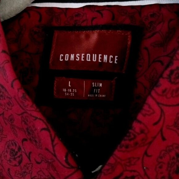 Consequence Red Button Up Shirt Floral Paisley Slim Fit Men’s Large Long Sleeve - Picture 6 of 10